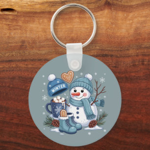 Cute Snowman Winter Season Vibes Christmas Holiday Key Ring