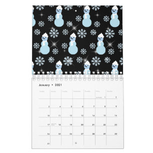 Cute Snowman Winter Snowflake Sparkles Snowing Calendar