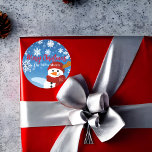 Cute Snowman Winter Wonderland Merry Christmas Classic Round Sticker<br><div class="desc">Personalized Christmas sticker featuring a cute illustration of a snowman on a blue gradient background with snowflakes. The text is fully customizable. To change it use the Personalize option. For more changes,  such as changes to the font,  font color or text layout,  use the Edit design tool option.</div>