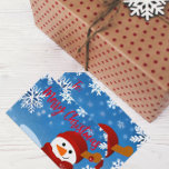 Cute Snowman Winter Wonderland Merry Christmas Gift Tags<br><div class="desc">Personalised Christmas sticker featuring a cute illustration of a snowman on a blue gradient background with snowflakes. The text is fully customisable. To change it use the Personalise option. For more changes,  such as changes to the font,  font colour or text layout,  use the Edit design tool option.</div>