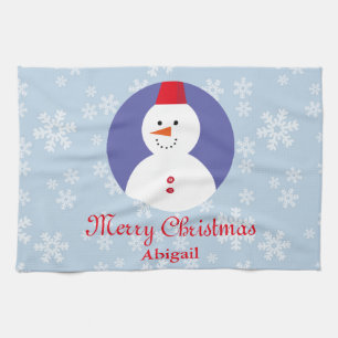 Cute Snowman Wintry Christmas Tea Towel