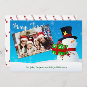 Cute Snowman With a Gift and Your Photo