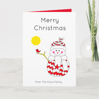 Cute snowman with bird Christmas art Holiday Card
