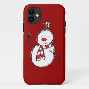 Cute Snowman with Bird iPhone 5 Case