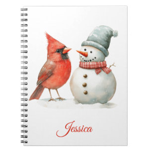 Cute Snowman with Bird Winter Christmas Scene Notebook