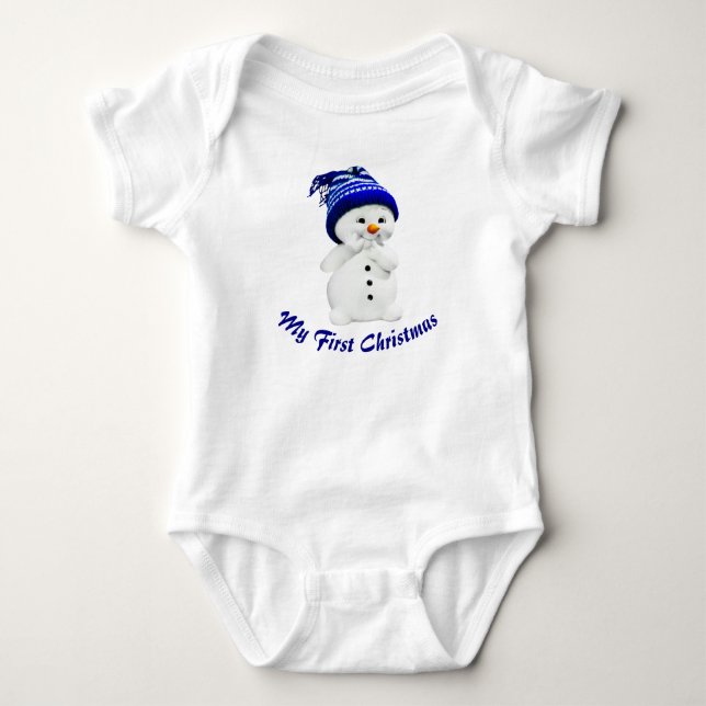 Cute Snowman With Blue Hat Baby Bodysuit (Front)