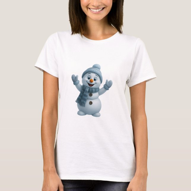 Cute Snowman with Blue Scarf – Adorable Winter Chr T-Shirt (Front)