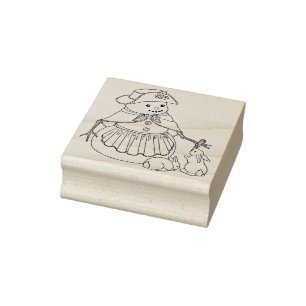 Cute Snowman with Bunnies Rubber Stamp