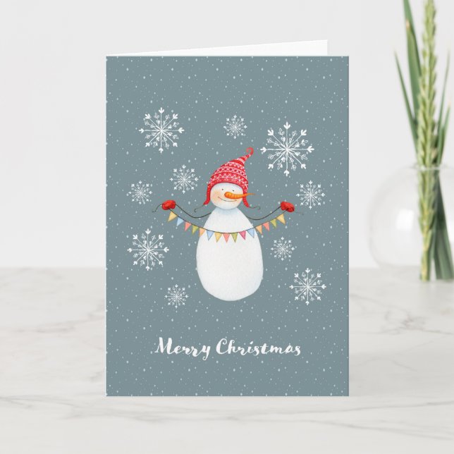 Cute Snowman with Bunting Holiday Card (Front)