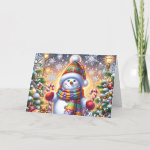 Cute Snowman with Candy Canes Holiday Card