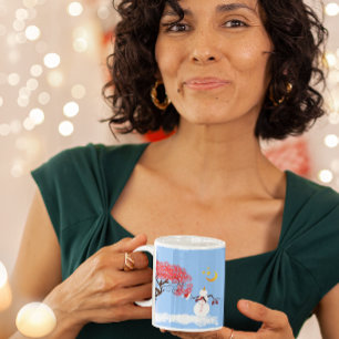 Cute Snowman with Candycane Tree and Moon Mug
