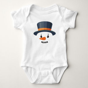 Cute snowman with child's name creating the mouth baby bodysuit