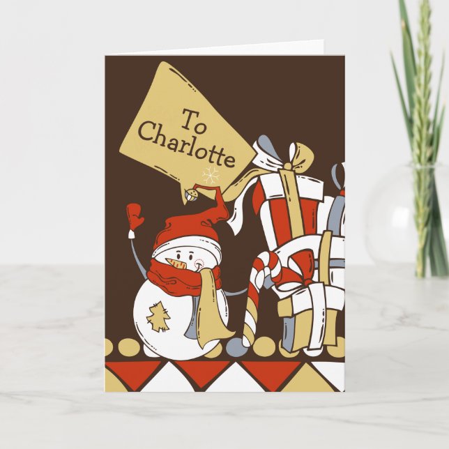 Cute Snowman With Christmas Gifts Personalised Card (Front)