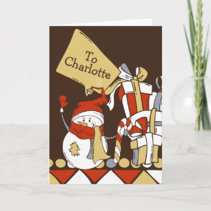 Cute Snowman With Christmas Gifts Personalised Card