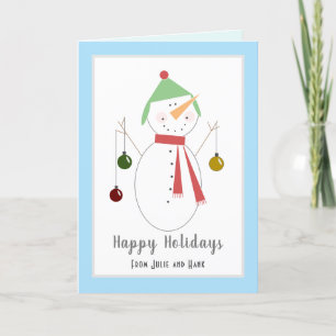 Cute Snowman with Christmas Ornaments Holiday Card
