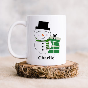 Cute Snowman with Green Christmas Presents Coffee Mug