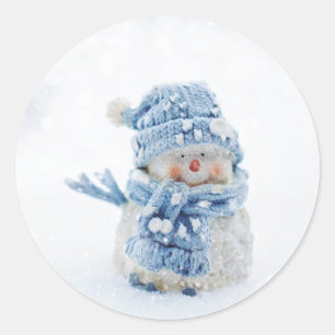 Cute Snowman with hat Classic Round Sticker
