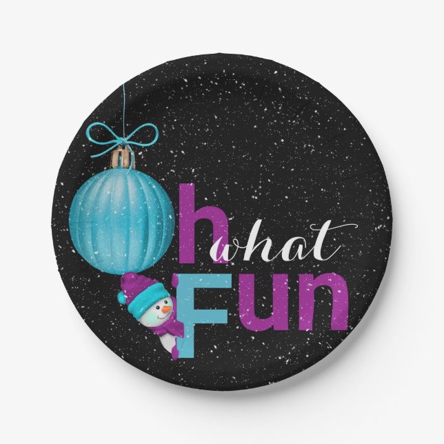 cute snowman with holiday ornament paper plate (Front)