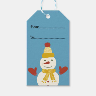 Cute snowman with knitter gloves, scarf and hat gift tags
