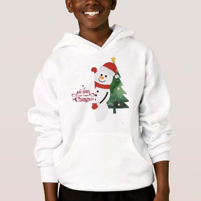 Cute Snowman with Santa Hat & Christmas Tree – Mer (Front)