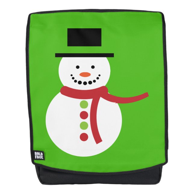Cute Snowman with Scarf Kelly Green Backpack (Front)
