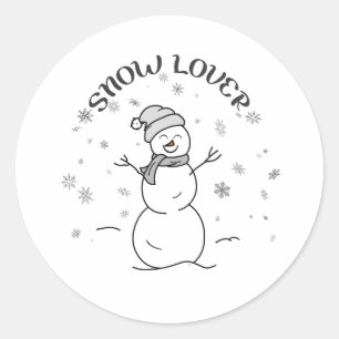Cute Snowman with SNOW LOVER Text and Snowflakes   Classic Round Sticker