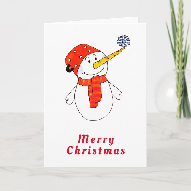 Cute Snowman with Snowflake Christmas Holiday Card (Front)