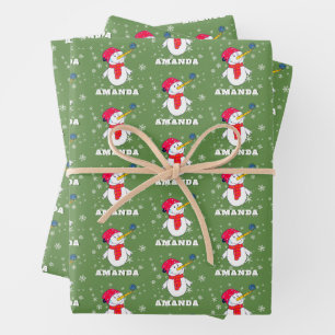 Cute Snowman with Snowflakes Kids Christmas Wrapping Paper Sheet