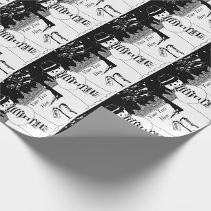 cute snowman with stocking black and white art wrapping paper