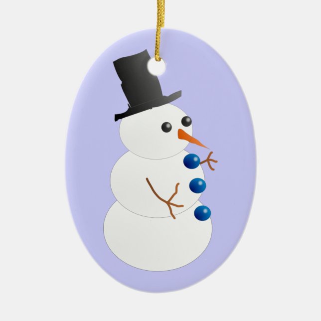 Cute Snowman with Tophat Ceramic Ornament (Front)