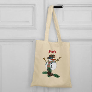 Cute snowman with your name on it. tote bag