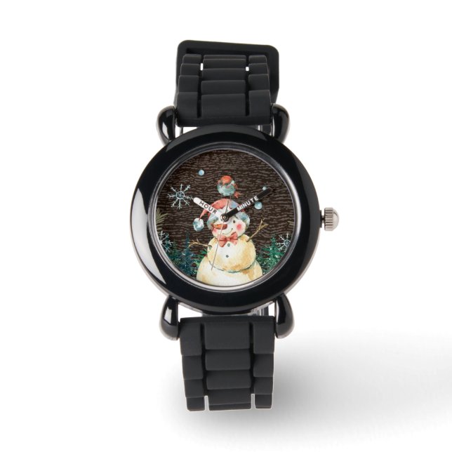 Cute Snowman & Woodland Animals Christmas Cute Watch (Front)