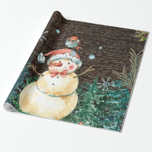 Cute Snowman & Woodland Animals Christmas Wrapping Paper