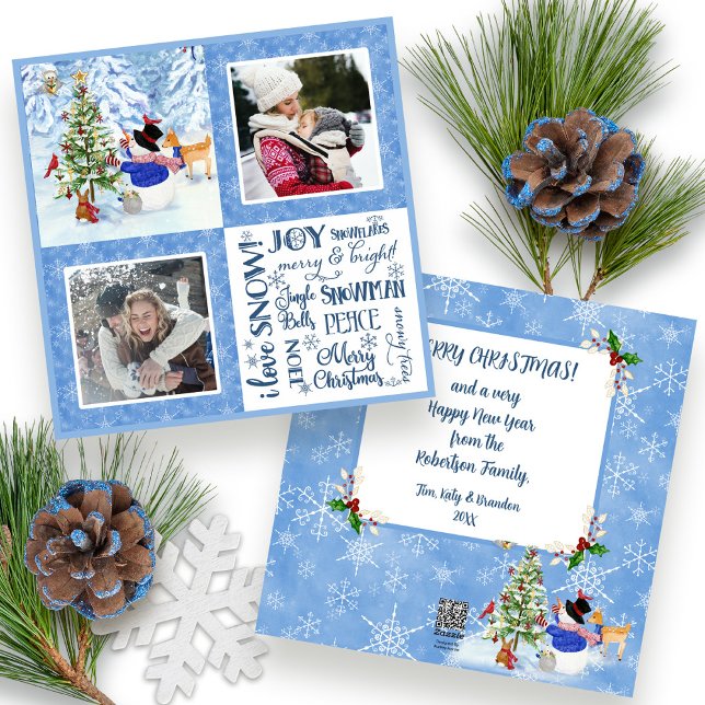 Cute Snowman Woodland Snow Christmas Family Photos Holiday Card (Creator Uploaded)