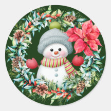 Cute Snowman Wreath Sticker