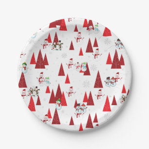 Cute Snowmen and Christmas Trees Paper Plate