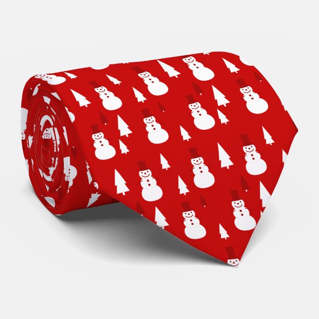 Cute Snowmen and Christmas Trees Pattern Tie (Rolled)