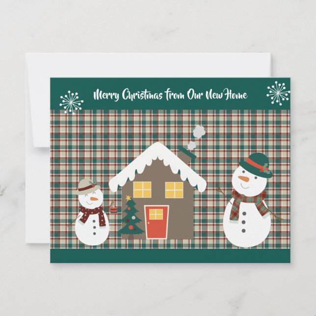 Cute Snowmen and Cosy Home Holiday Moving Announcement (Front)