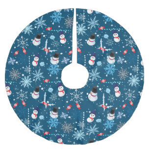 Cute Snowmen and Snowflakes Christmas Brushed Polyester Tree Skirt