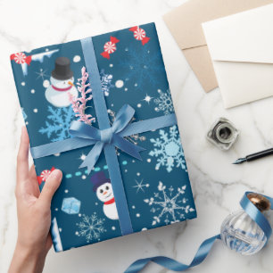 Cute Snowmen and Snowflakes Christmas Wrapping Paper