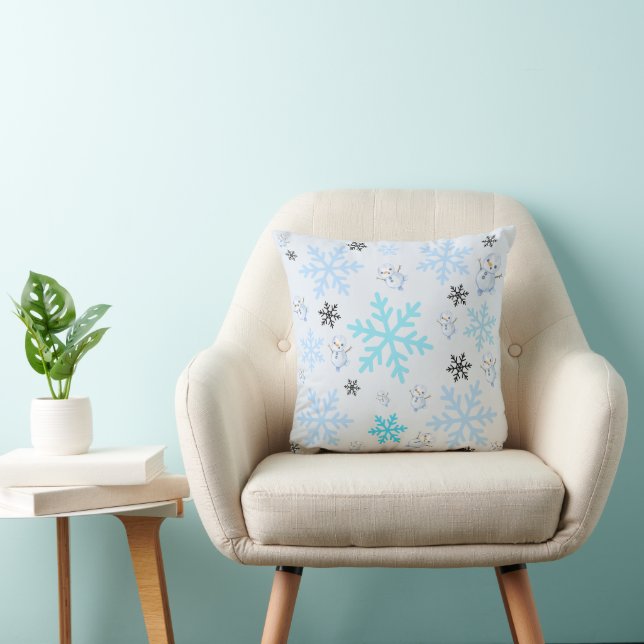 Cute snowmen and snowflakes in light blue cushion (Chair)
