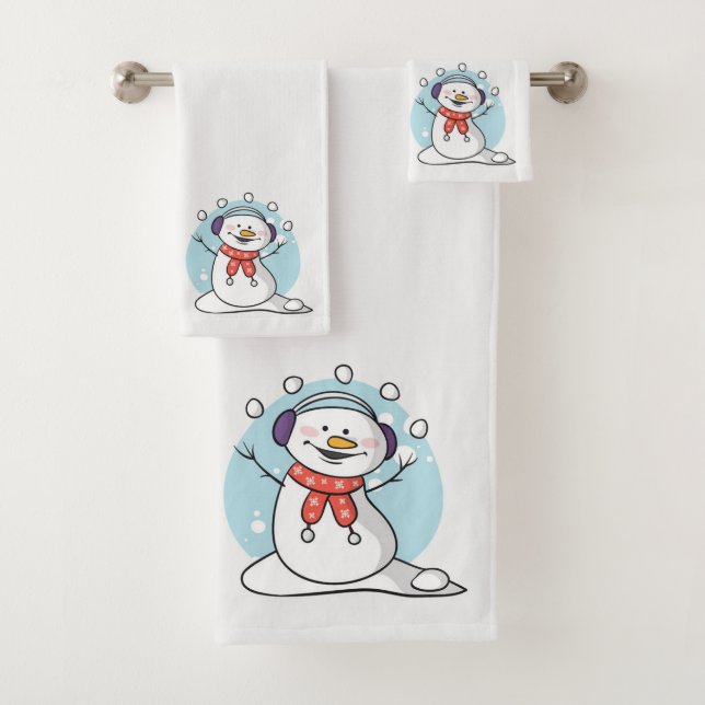 Cute Snowmen Bath Towel Set (Insitu)