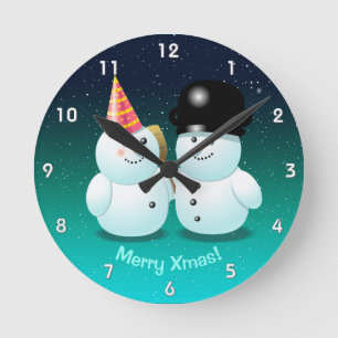 Cute Snowmen Cartoon Round Clock