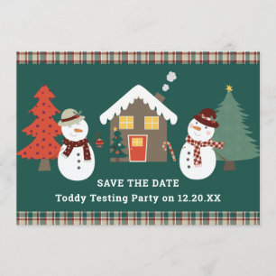 Cute Snowmen Christmas Plaid Save the Date Party Invitation