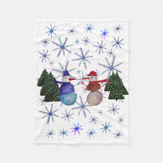 Cute Snowmen Fleece Blanket (Front)