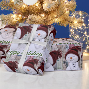 Cute Snowmen Happy Holidays Merry Christmas Season Wrapping Paper