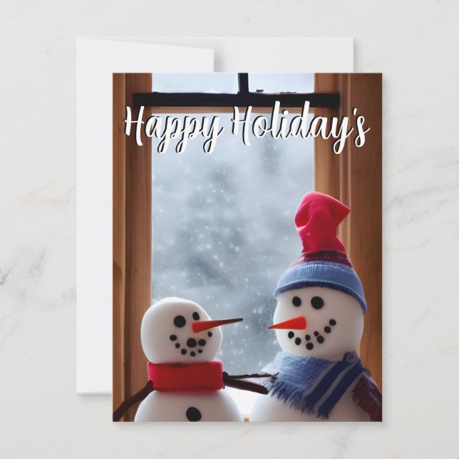 Cute Snowmen Happy Holiday's Message Holiday Card (Front)