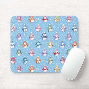 Cute Snowmen in Snowflakes Mouse Mat