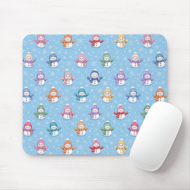 Cute Snowmen in Snowflakes Mouse Mat (With Mouse)