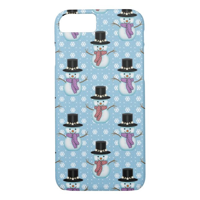 Cute Snowmen on Pale Blue Pattern Case-Mate iPhone Case (Back)
